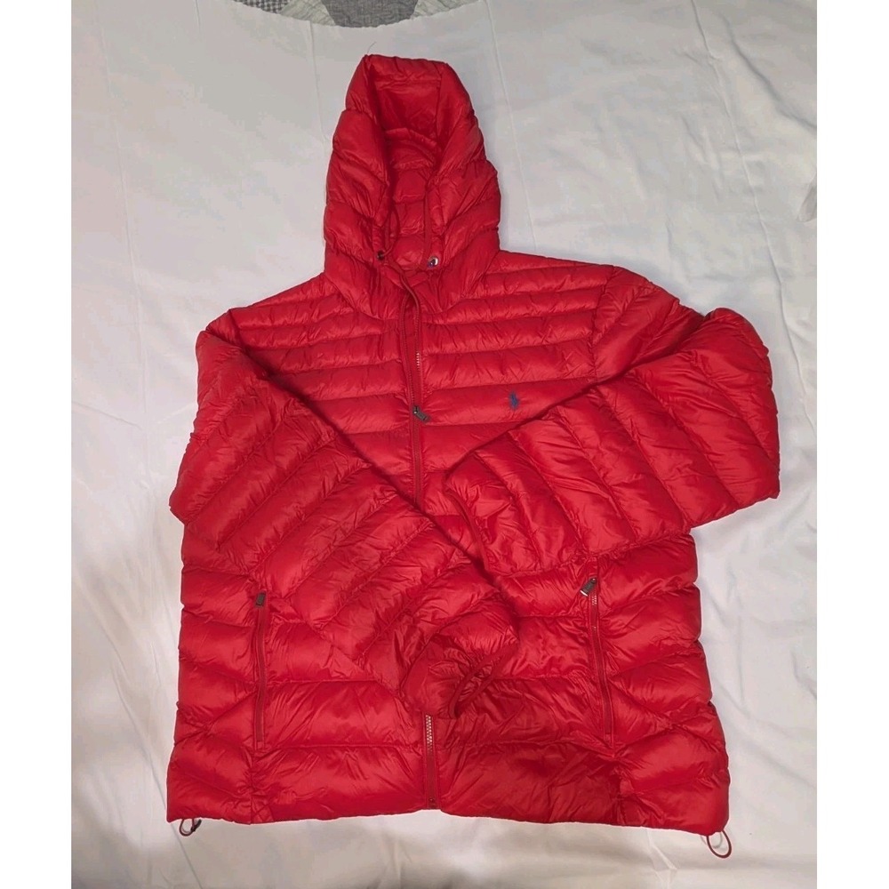Polo Ralph Lauren Mens XXL Red Hooded Packable Puffer Jacket Recycled Nylon Coat